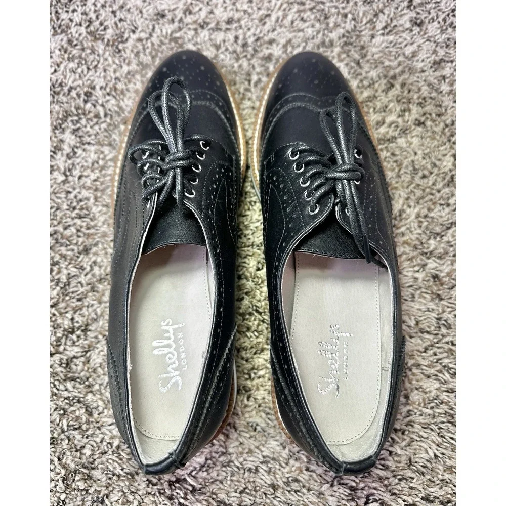 Shellys London Emma Black Leather Platform Oxfords Womens Size 9 EUR 40 Shoes